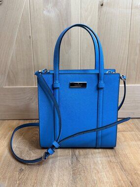 Kate Spade Kenzie Small Tote Tide Pool Crossbody Bag Saffiano PVC Blue K1926